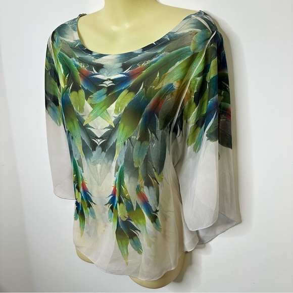 Charlotte Russe Green and White Batwing Sleeve Blouse size S - Picture 5 of 5